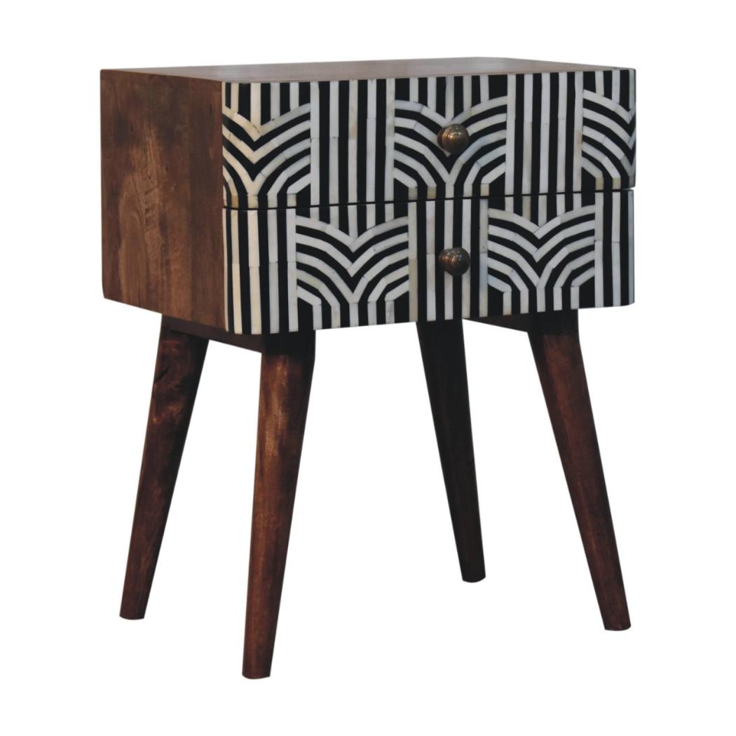 Edessa Bone Inlay Bedside Table | Solid Mango Wood | Honey Caramel Finish | Artisan Nightstand