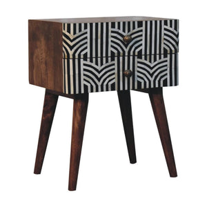 Edessa Bone Inlay Bedside Table | Solid Mango Wood | Honey Caramel Finish | Artisan Nightstand