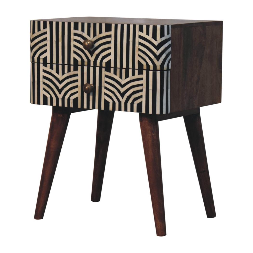 Edessa Bone Inlay Bedside Table | Solid Mango Wood | Honey Caramel Finish | Artisan Nightstand