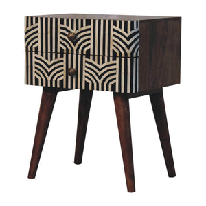 Edessa Bone Inlay Bedside Table | Solid Mango Wood | Honey Caramel Finish | Artisan Nightstand