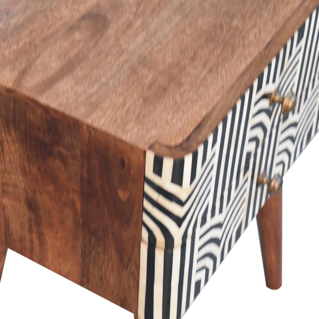 Edessa Bone Inlay Bedside Table | Solid Mango Wood | Honey Caramel Finish | Artisan Nightstand
