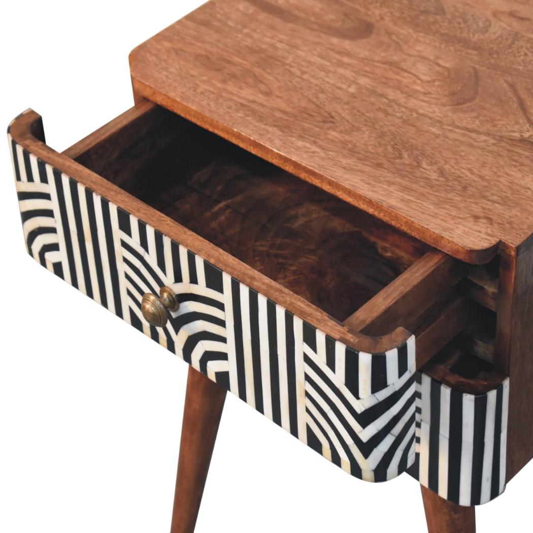 Edessa Bone Inlay Bedside Table | Solid Mango Wood | Honey Caramel Finish | Artisan Nightstand