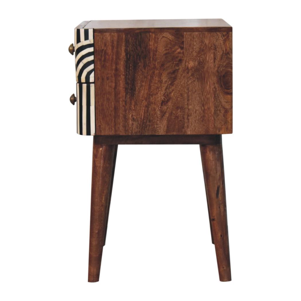 Edessa Bone Inlay Bedside Table | Solid Mango Wood | Honey Caramel Finish | Artisan Nightstand