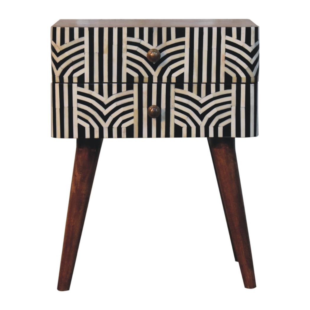 Edessa Bone Inlay Bedside Table | Solid Mango Wood | Honey Caramel Finish | Artisan Nightstand