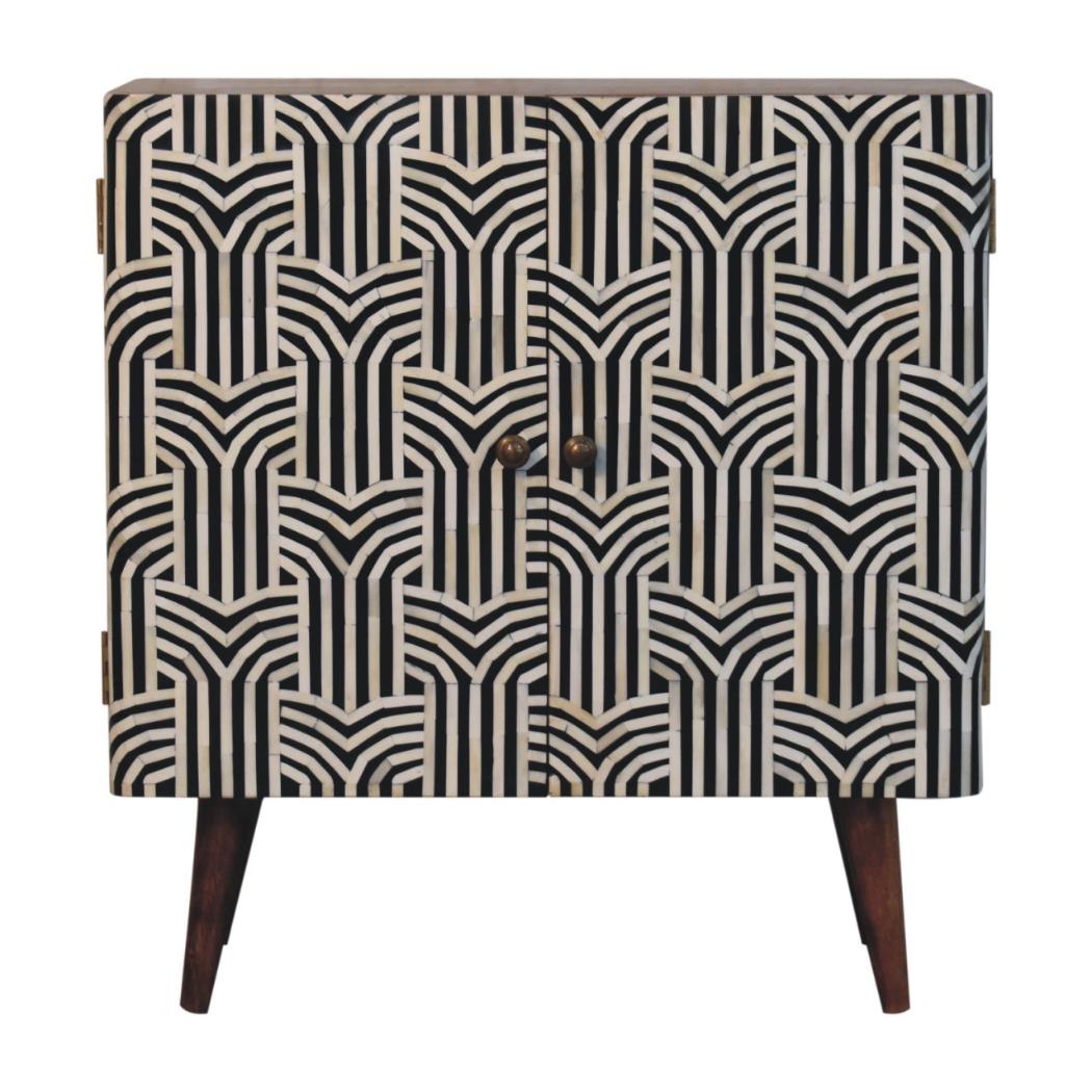 Edessa Bone Inlay Cabinet | Solid Mango Wood | Honey Caramel Finish