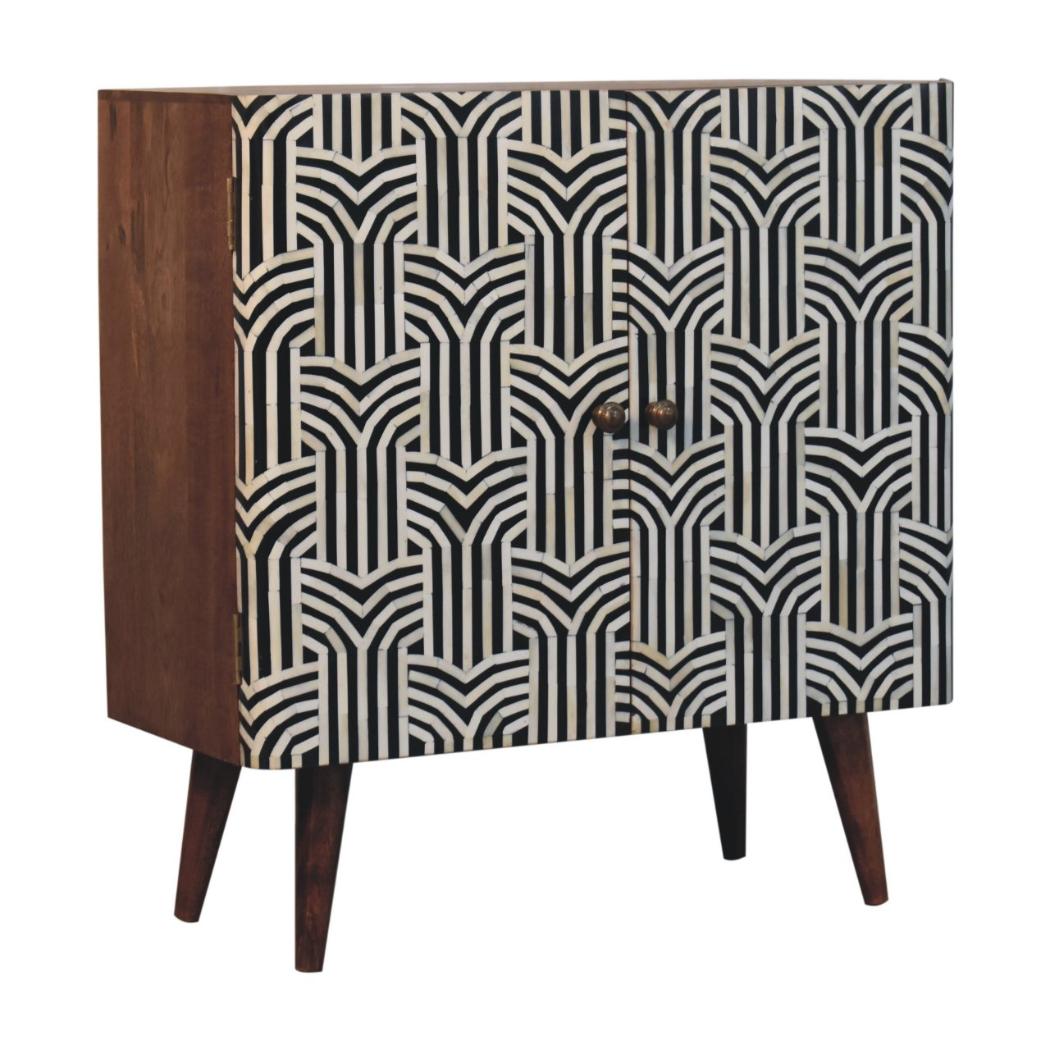 Edessa Bone Inlay Cabinet | Solid Mango Wood | Honey Caramel Finish
