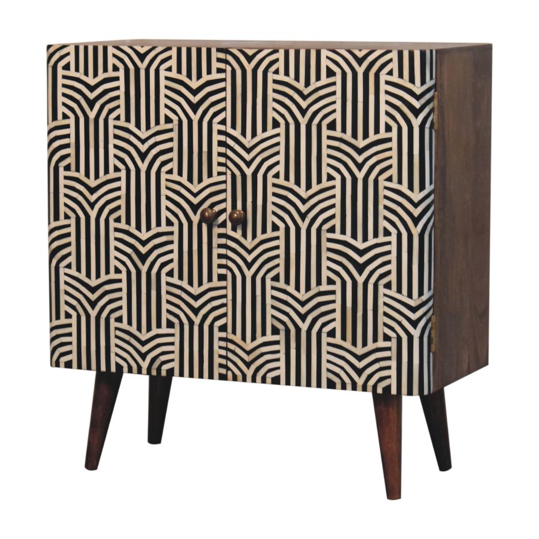 Edessa Bone Inlay Cabinet | Solid Mango Wood | Honey Caramel Finish