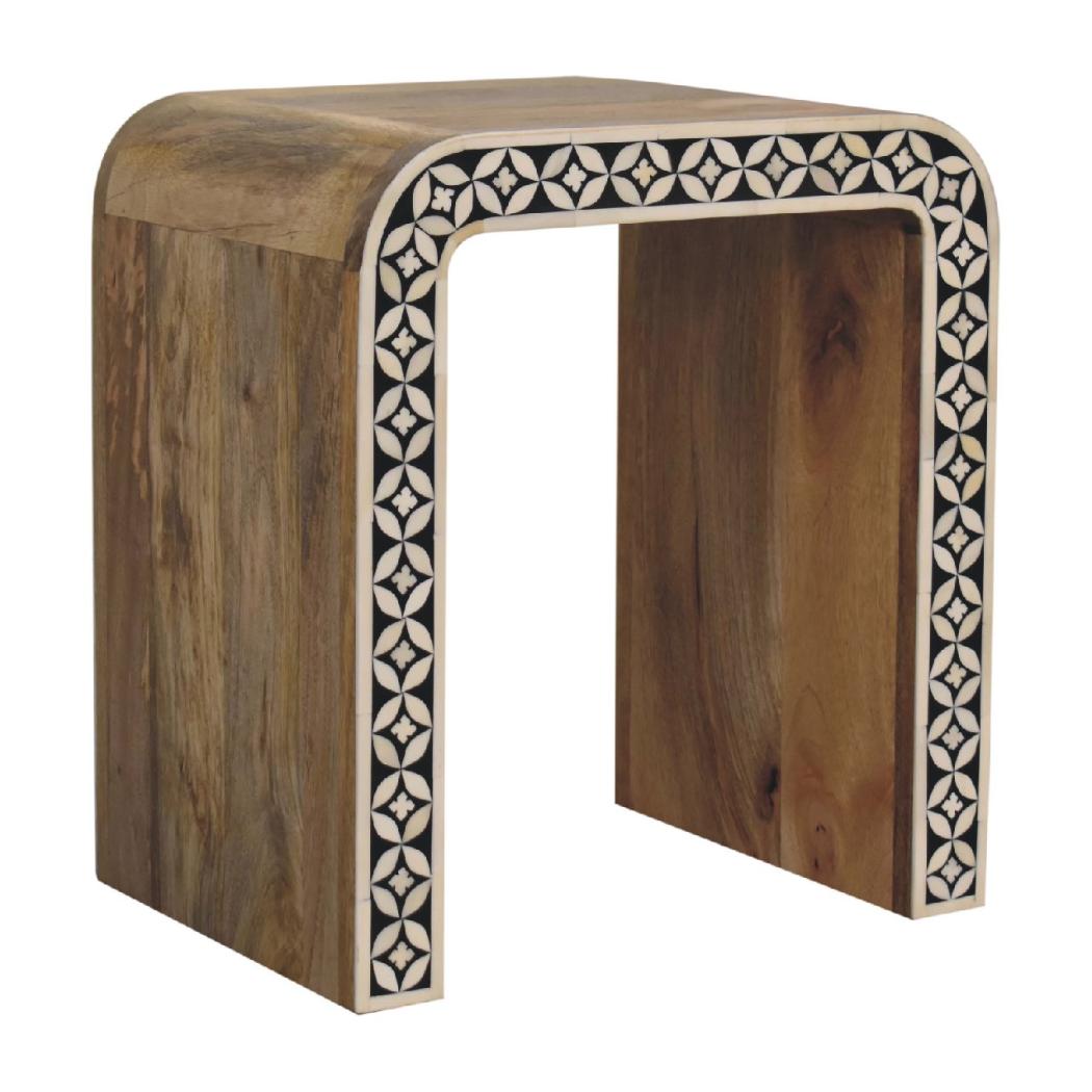 Edessa Bone Inlay End Table | Artisan Bone Inlay | Natural Inlay Finish | Artisan Inlay Detail
