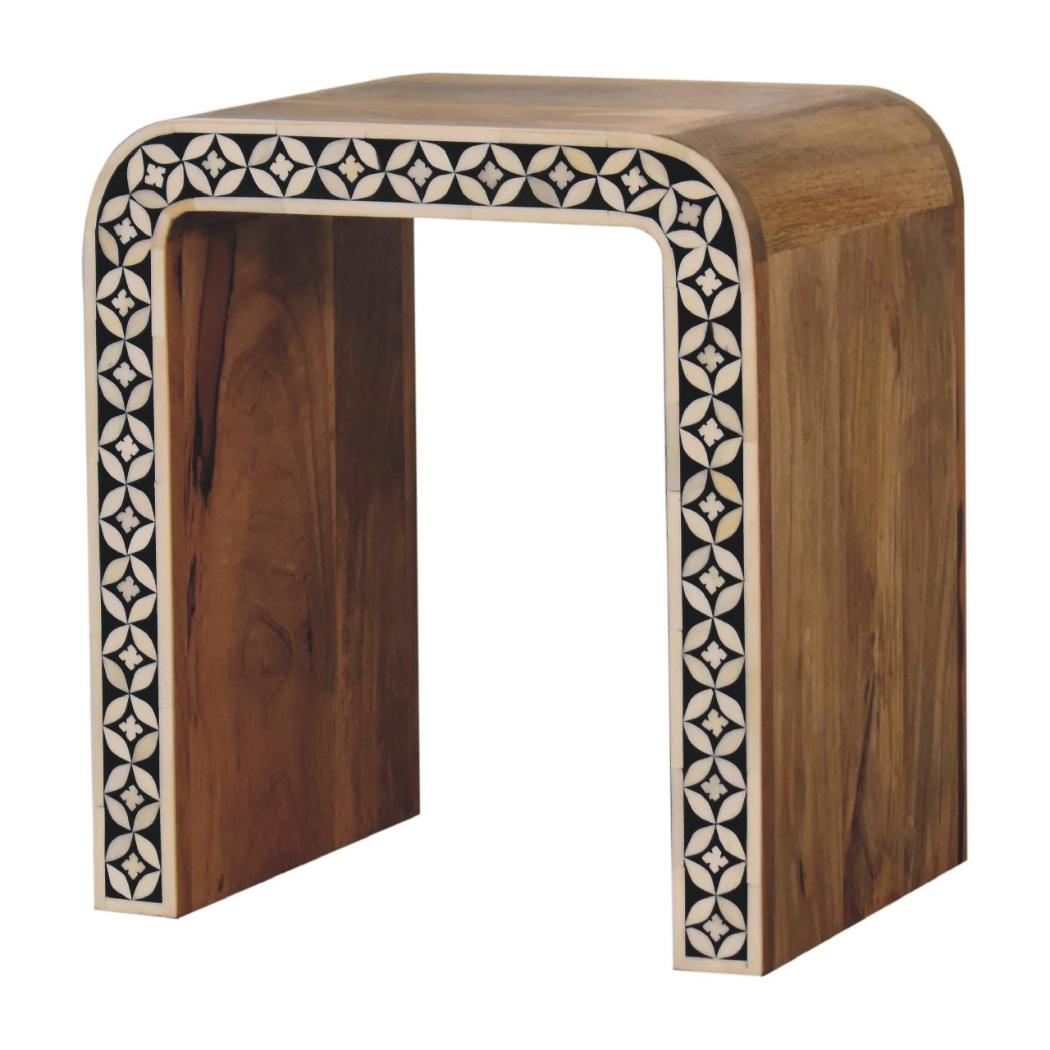 Edessa Bone Inlay End Table | Artisan Bone Inlay | Natural Inlay Finish | Artisan Inlay Detail