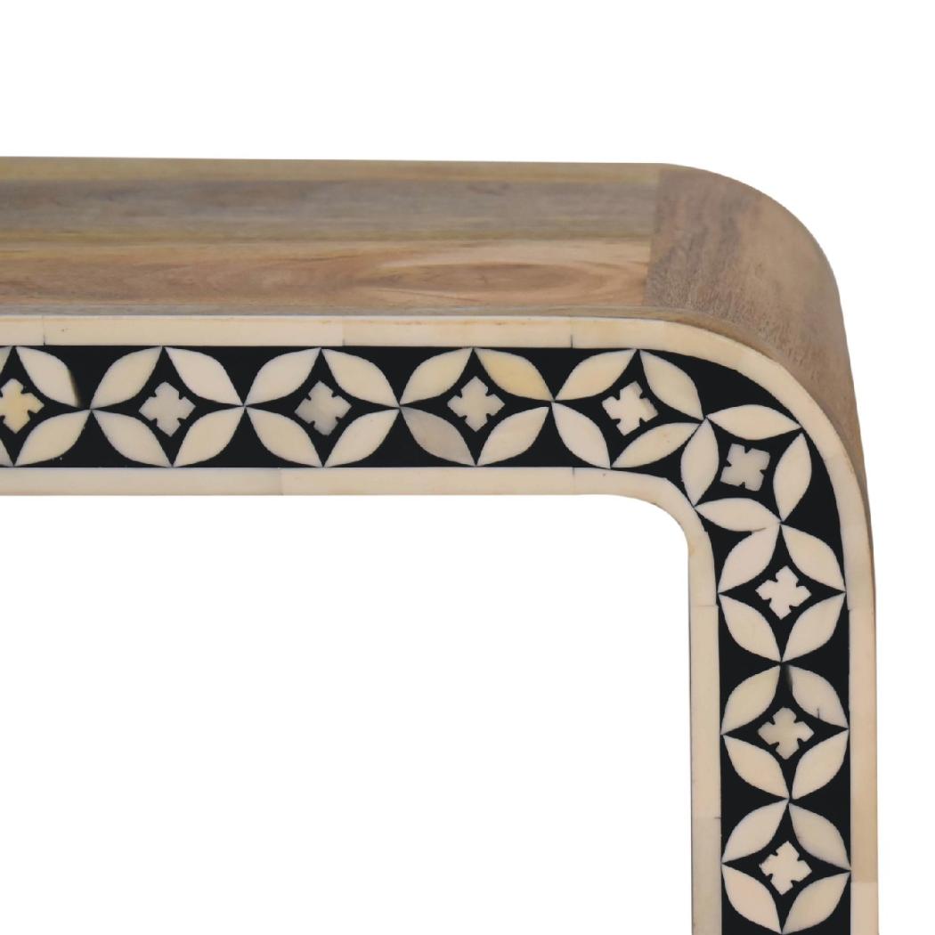 Edessa Bone Inlay End Table | Artisan Bone Inlay | Natural Inlay Finish | Artisan Inlay Detail