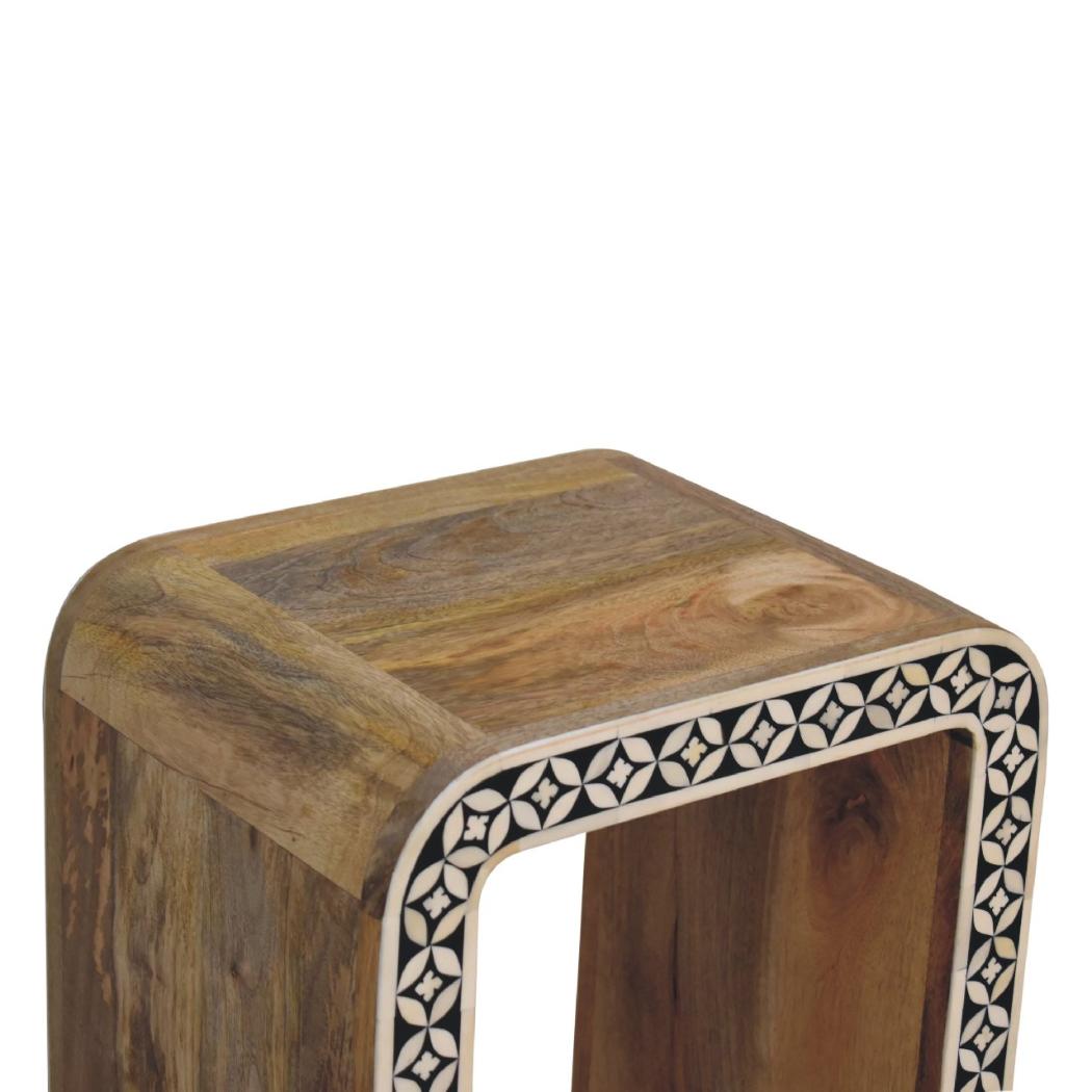 Edessa Bone Inlay End Table | Artisan Bone Inlay | Natural Inlay Finish | Artisan Inlay Detail