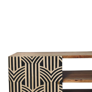 Edessa Media Unit | Solid Mango Wood | Oak-Ish Finish | Bone Inlay Cabinet Doors