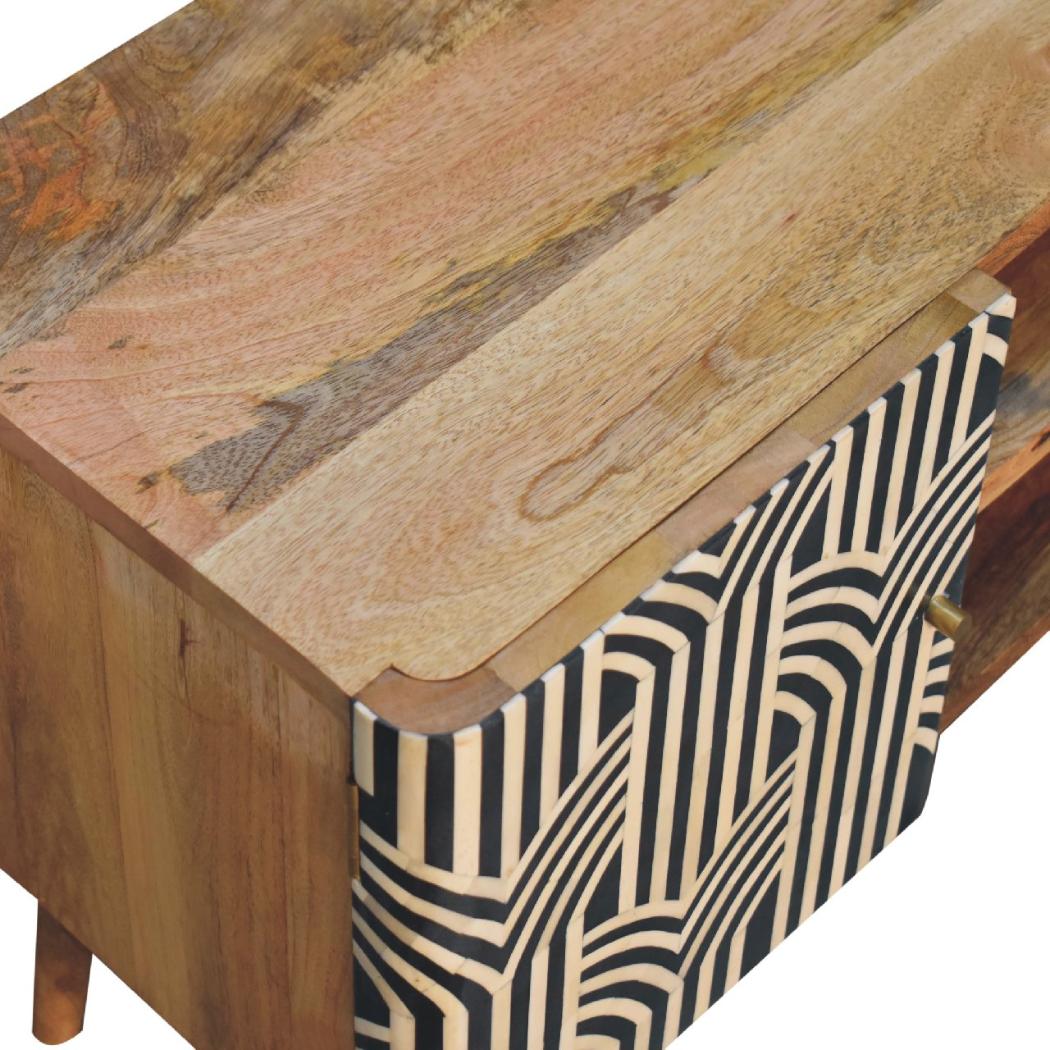 Edessa Media Unit | Solid Mango Wood | Oak-Ish Finish | Bone Inlay Cabinet Doors