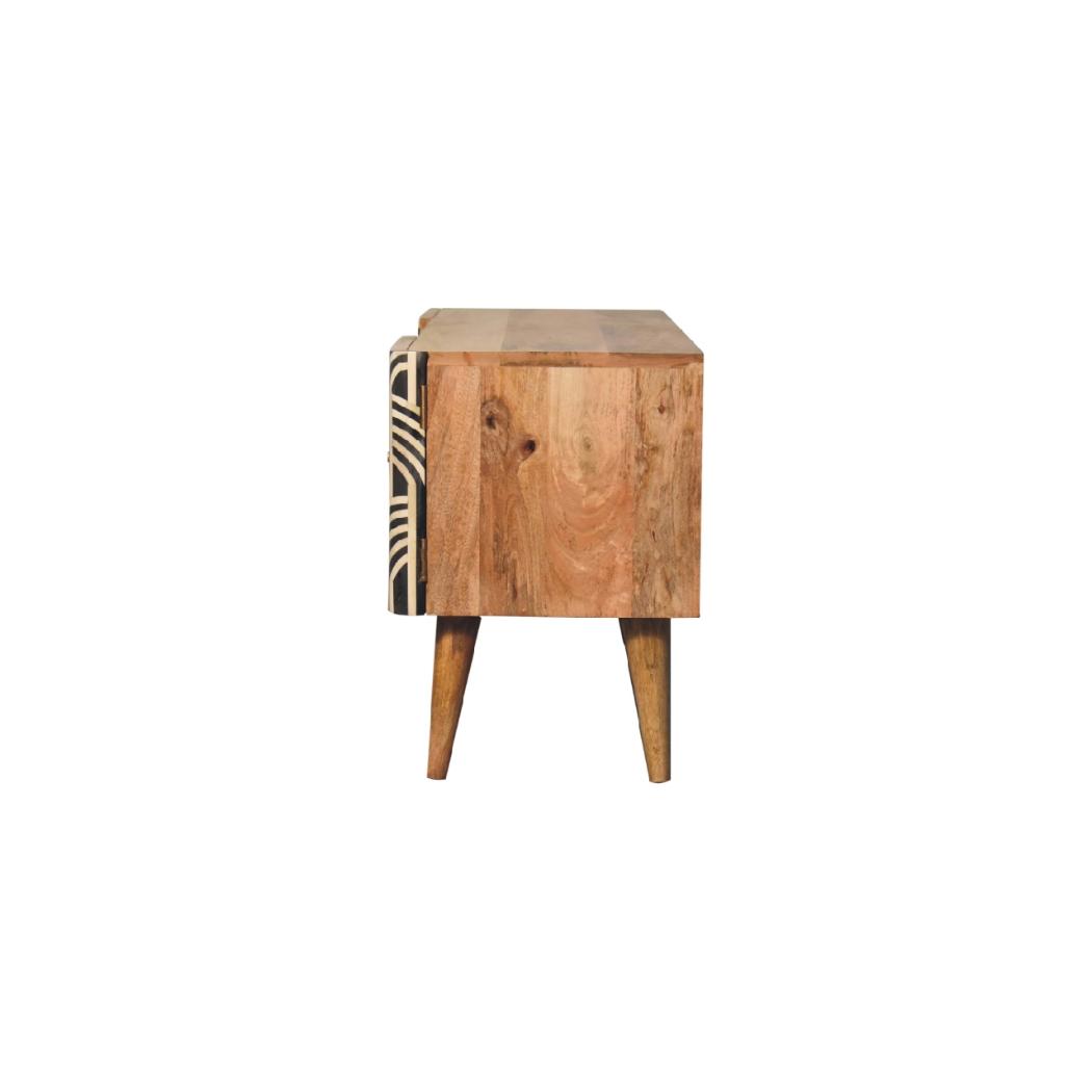 Edessa Media Unit | Solid Mango Wood | Oak-Ish Finish | Bone Inlay Cabinet Doors