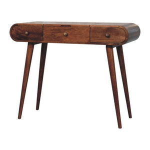 Elara Dressing Table | Solid Mango Wood | Honey Caramel Finish | 3 Drawers with Fold-Up Mirror