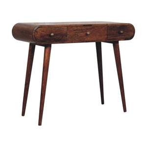 Elara Dressing Table | Solid Mango Wood | Honey Caramel Finish | 3 Drawers with Fold-Up Mirror