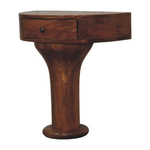 Elara Pedestal Bedside Table | Solid Mango Wood | Curved One Drawer Design | Amber Oak Finish