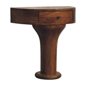 Elara Pedestal Bedside Table | Solid Mango Wood | Curved One Drawer Design | Amber Oak Finish