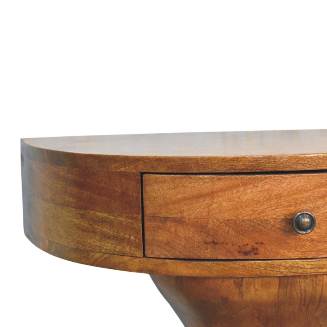 Elara Pedestal Bedside Table | Solid Mango Wood | Curved One Drawer Design | Amber Oak Finish