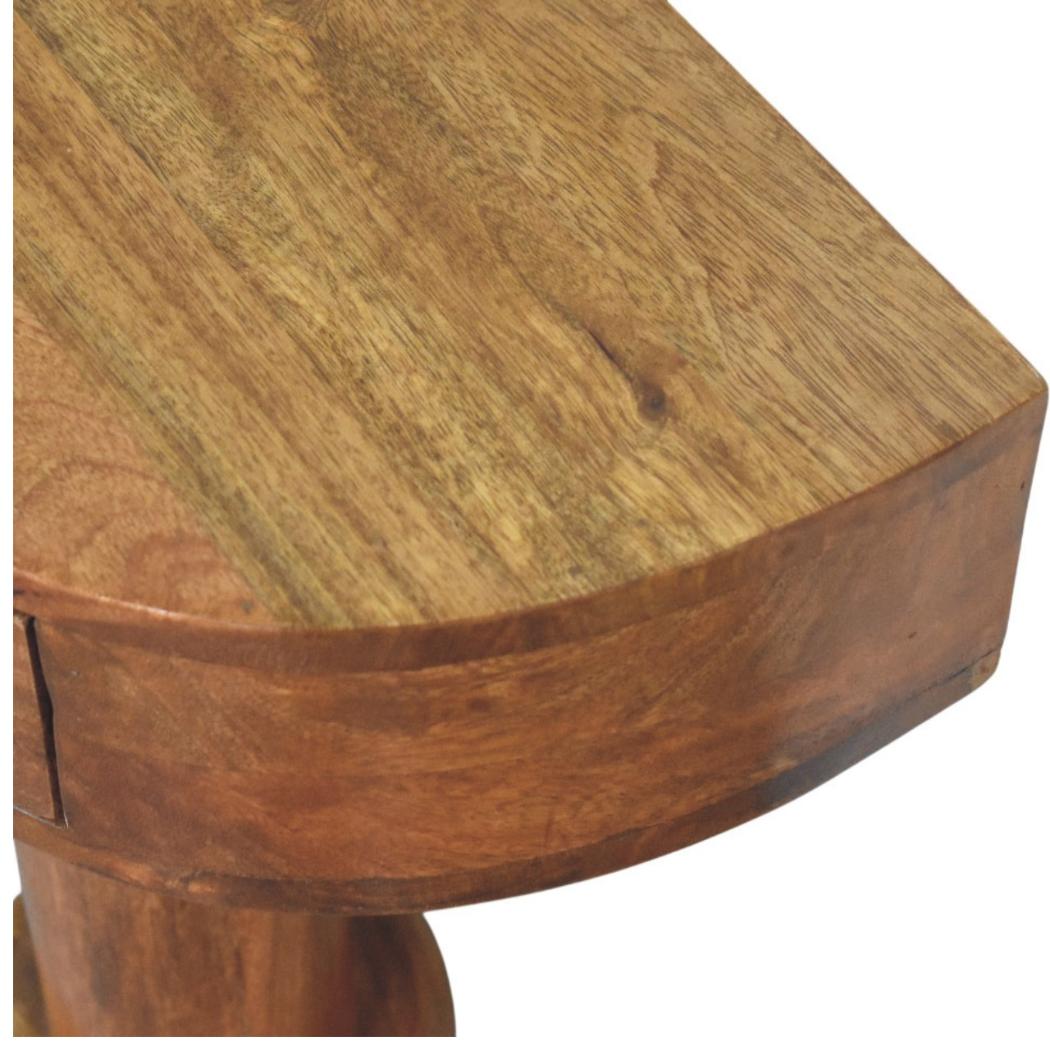 Elara Pedestal Bedside Table | Solid Mango Wood | Curved One Drawer Design | Amber Oak Finish