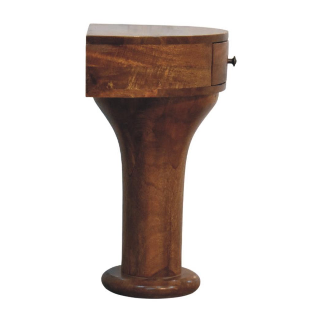 Elara Pedestal Bedside Table | Solid Mango Wood | Curved One Drawer Design | Amber Oak Finish