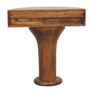 Elara Pedestal Bedside Table | Solid Mango Wood | Curved One Drawer Design | Amber Oak Finish