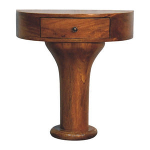 Elara Pedestal Bedside Table | Solid Mango Wood | Curved One Drawer Design | Amber Oak Finish