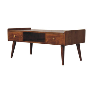 Elevated Coffee Table | Chestnut Finish | Raised Contemporary Design