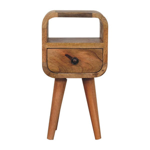 Elowen Extra Mini Open Bedside Table | Solid Mango Wood | Oak Finish | 1 Drawer & Open Shelf