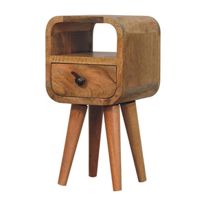 Elowen Extra Mini Open Bedside Table | Solid Mango Wood | Oak Finish | 1 Drawer & Open Shelf