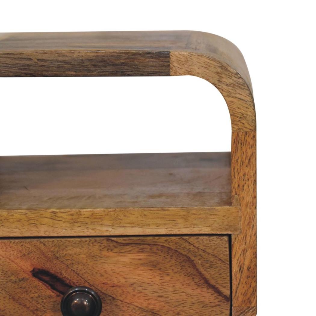Elowen Extra Mini Open Bedside Table | Solid Mango Wood | Oak Finish | 1 Drawer & Open Shelf