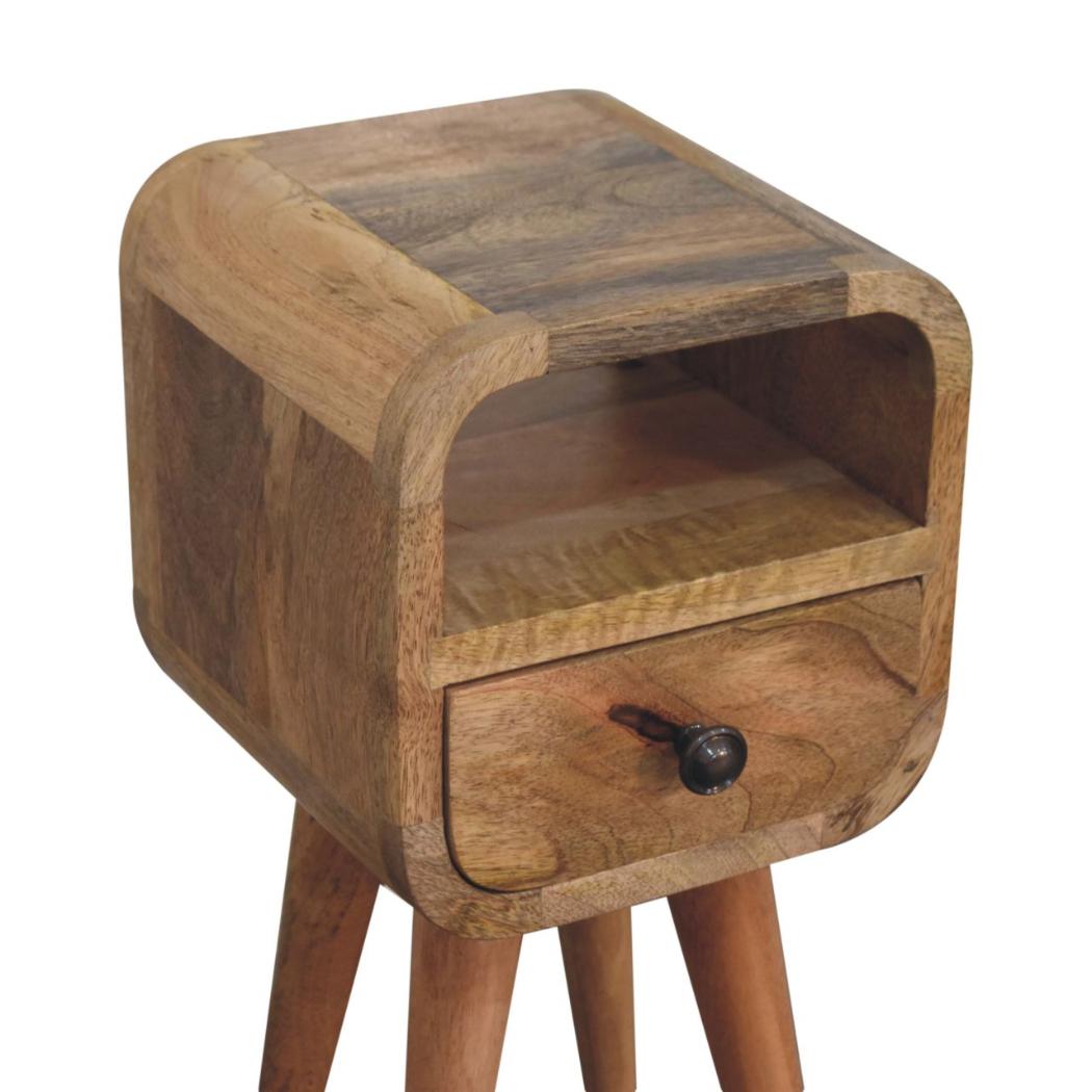 Elowen Extra Mini Open Bedside Table | Solid Mango Wood | Oak Finish | 1 Drawer & Open Shelf