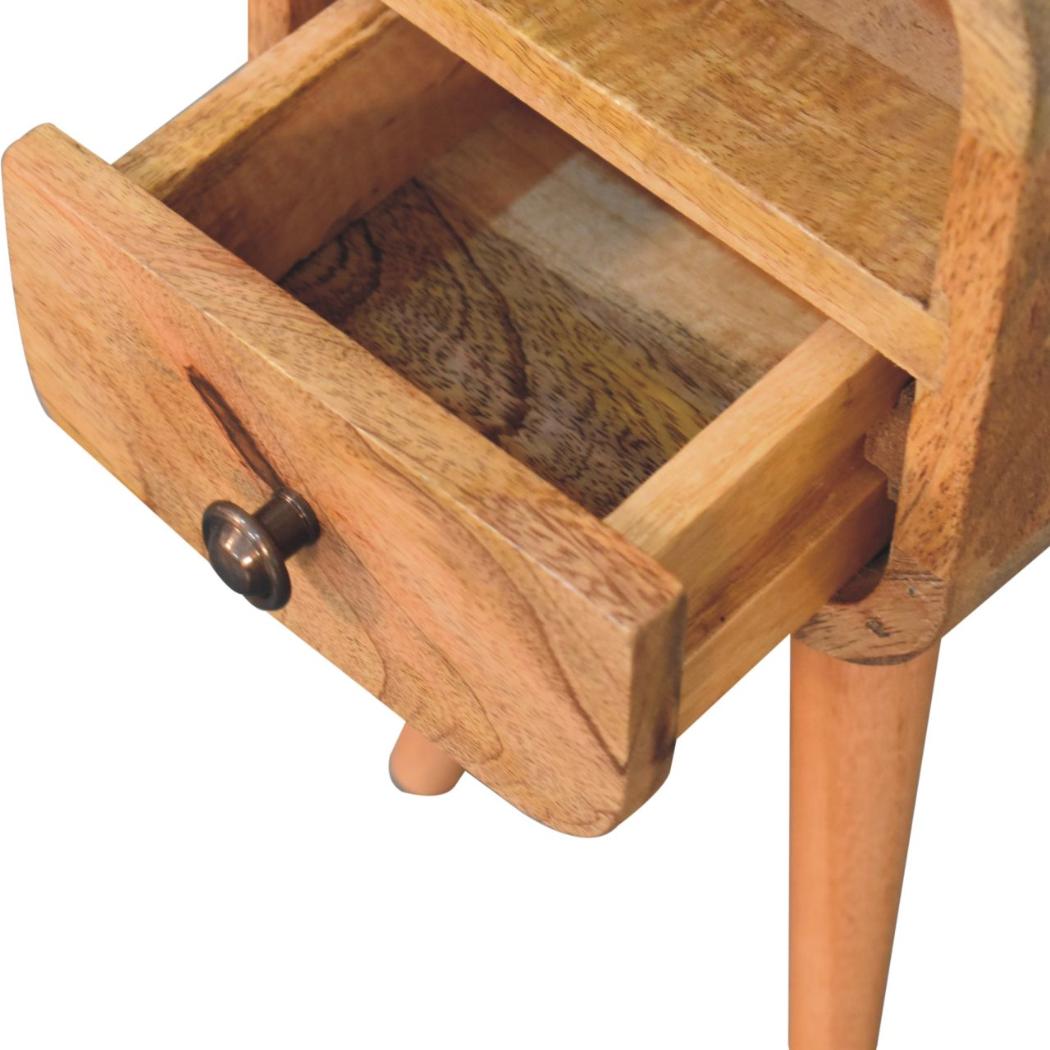 Elowen Extra Mini Open Bedside Table | Solid Mango Wood | Oak Finish | 1 Drawer & Open Shelf