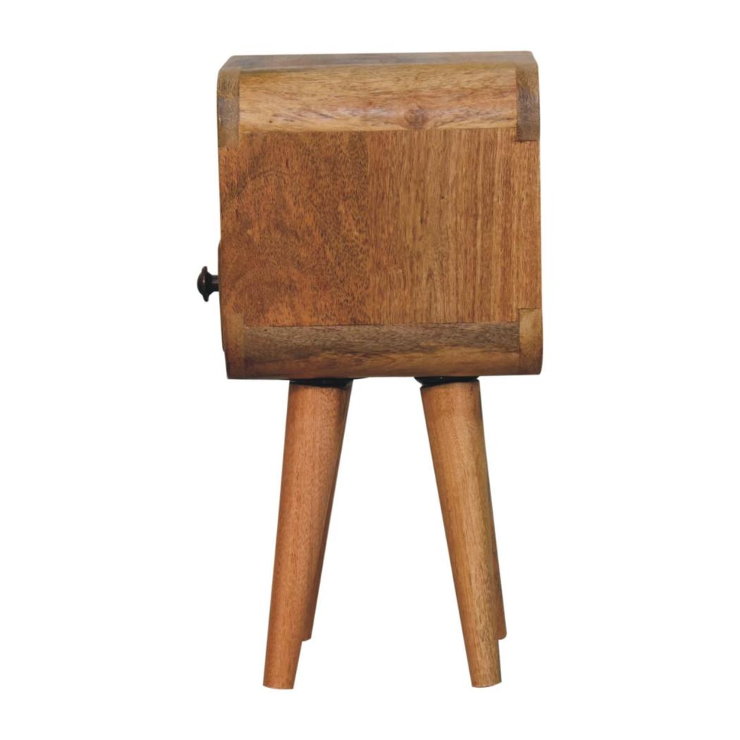 Elowen Extra Mini Open Bedside Table | Solid Mango Wood | Oak Finish | 1 Drawer & Open Shelf