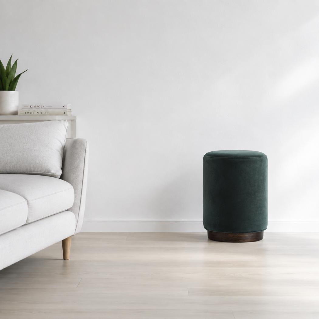 Emerald Upholstered Footstool | Solid Mango Wood Base | Compact Accent Seating