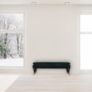 Emerald Velvet Castor Bench | Solid Mango Wood | Button Tufted Upholstery | Classic Seating
