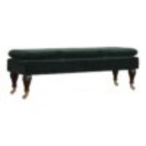 Emerald Velvet Castor Bench | Solid Mango Wood | Button Tufted Upholstery | Classic Seating