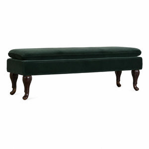 Emerald Velvet Castor Bench | Solid Mango Wood | Button Tufted Upholstery | Classic Seating