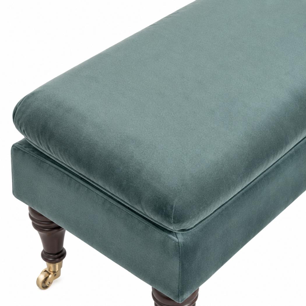 Emerald Velvet Castor Bench | Solid Mango Wood | Button Tufted Upholstery | Classic Seating