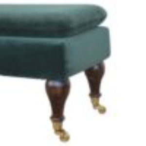 Emerald Velvet Castor Bench | Solid Mango Wood | Button Tufted Upholstery | Classic Seating