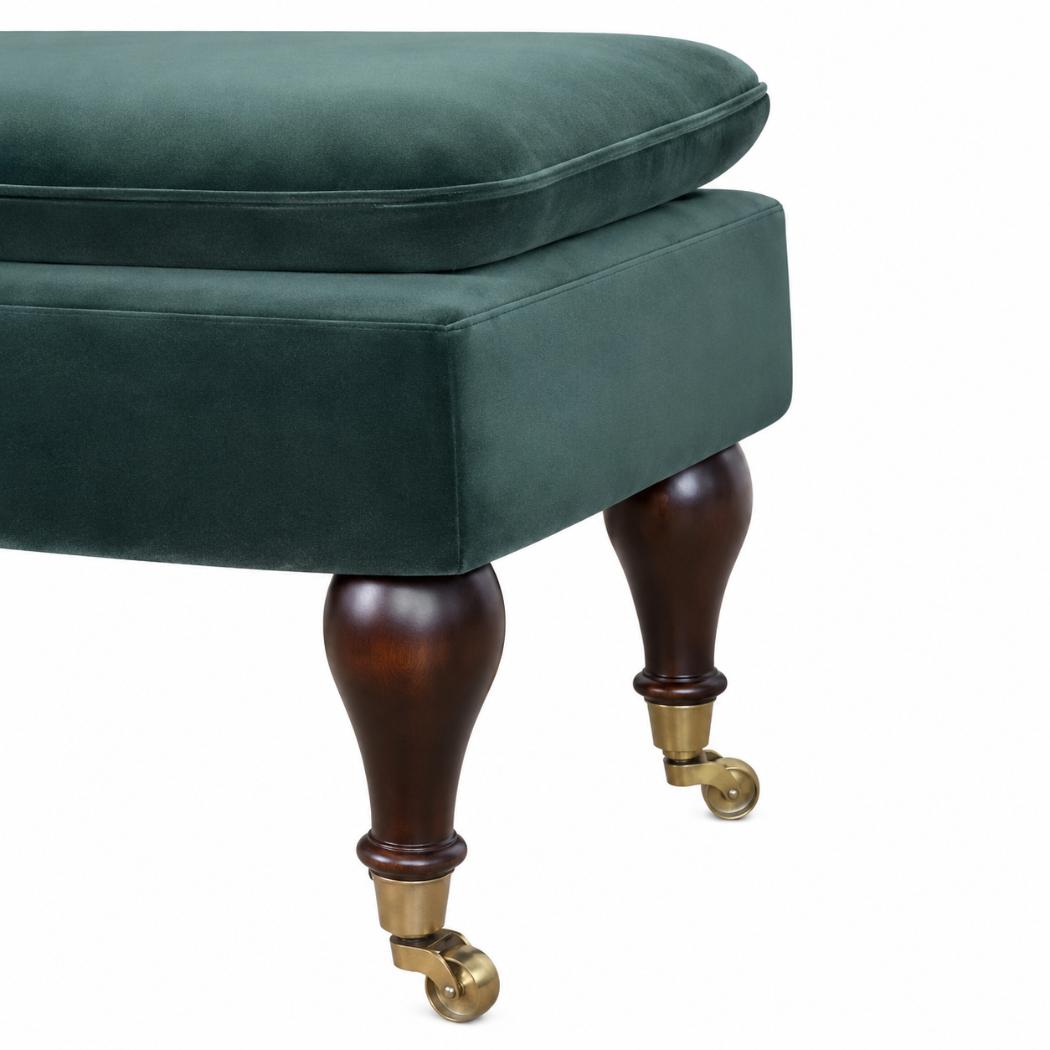 Emerald Velvet Castor Bench | Solid Mango Wood | Button Tufted Upholstery | Classic Seating