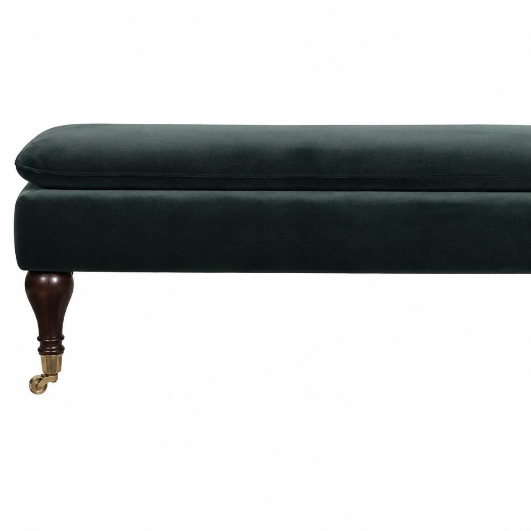Emerald Velvet Castor Bench | Solid Mango Wood | Button Tufted Upholstery | Classic Seating