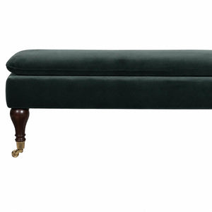 Emerald Velvet Castor Bench | Solid Mango Wood | Button Tufted Upholstery | Classic Seating