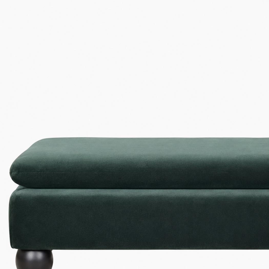 Emerald Velvet Castor Bench | Solid Mango Wood | Button Tufted Upholstery | Classic Seating