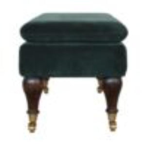 Emerald Velvet Castor Bench | Solid Mango Wood | Button Tufted Upholstery | Classic Seating