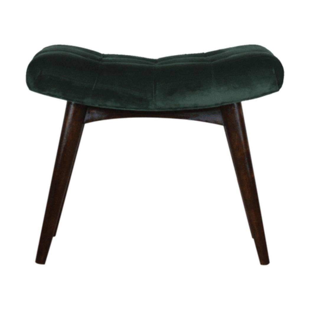 Emerald Velvet Curved Bench | Upholstered Accent Seat | Bedroom & Hallway