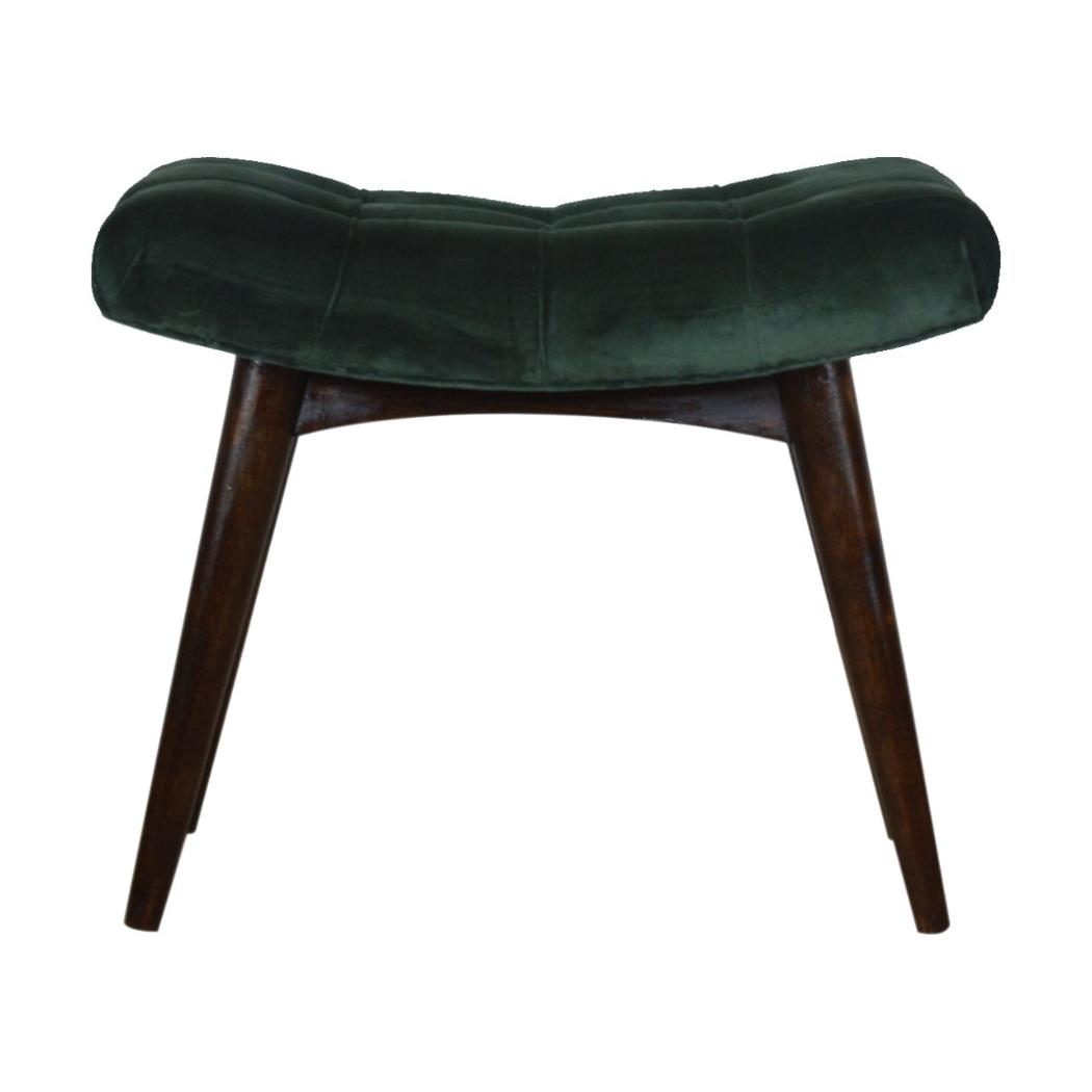 Emerald Velvet Curved Bench | Upholstered Accent Seat | Bedroom & Hallway