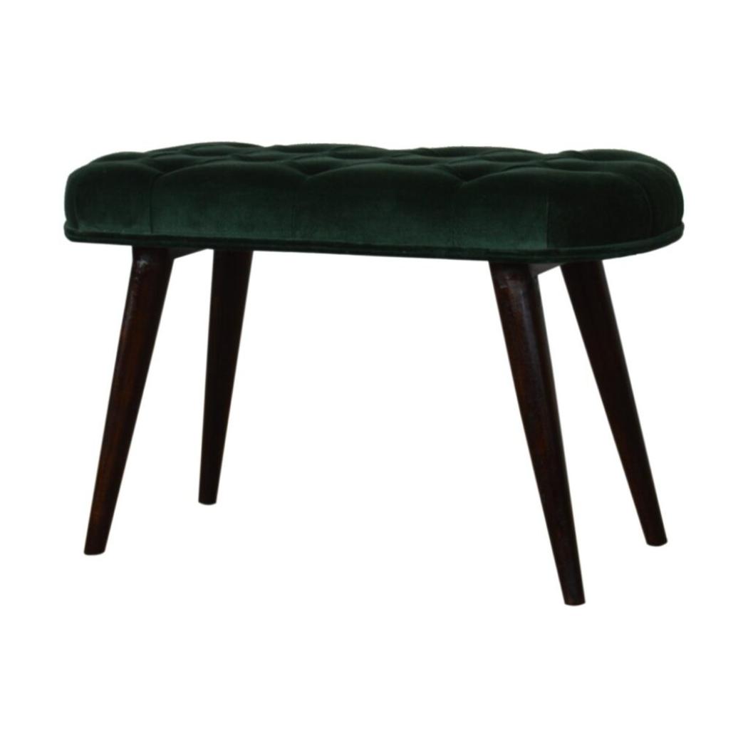 Emerald Velvet Deep Button Bench | Cotton Velvet | Solid Mango Wood Frame | Statement Seating