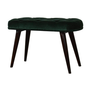 Emerald Velvet Deep Button Bench | Cotton Velvet | Solid Mango Wood Frame | Statement Seating