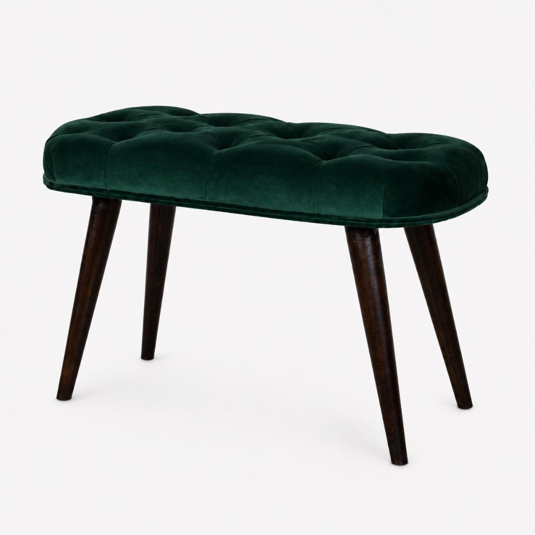Emerald Velvet Deep Button Bench | Cotton Velvet | Solid Mango Wood Frame | Statement Seating